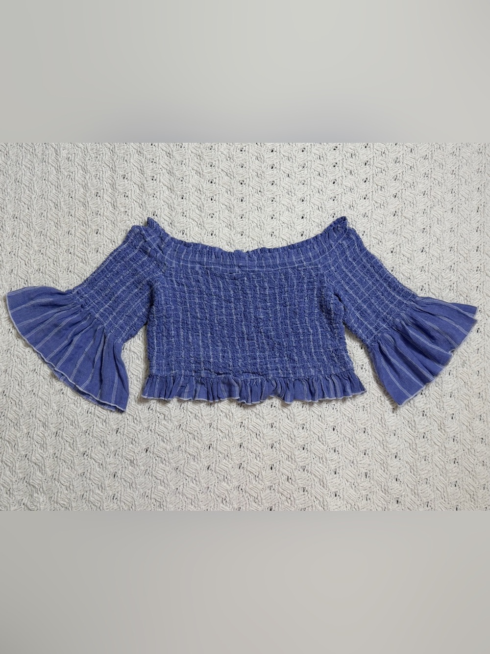 Free People Off-Shoulder Smocked Ruffle Hem Top